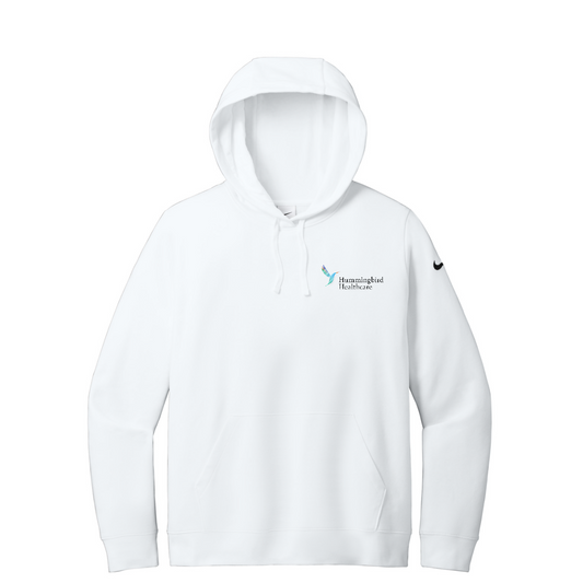 Nike Women's Club Fleece Sleeve Swoosh Pullover Hoodie — White