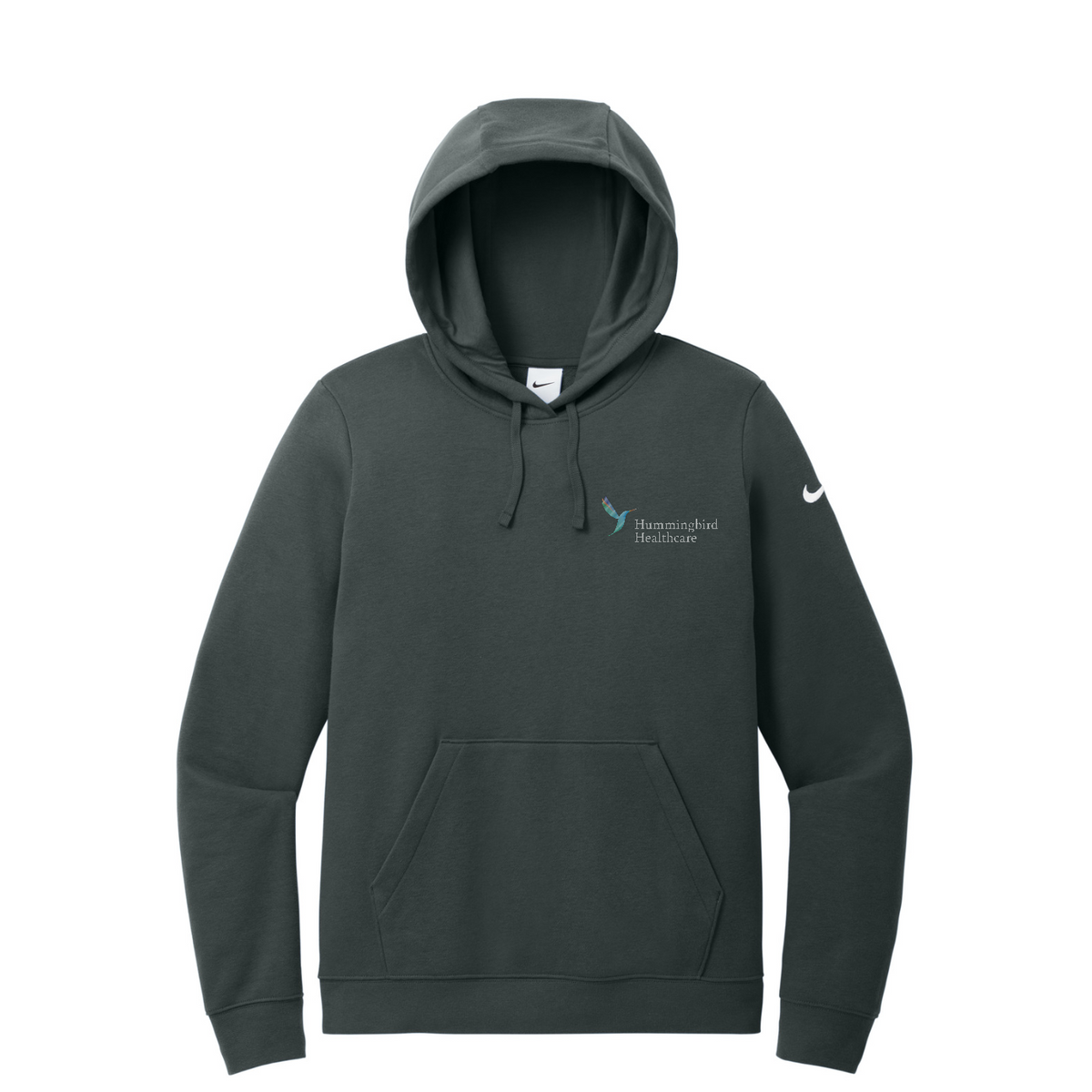 Nike Women's Club Fleece Sleeve Swoosh Pullover Hoodie — Anthracite
