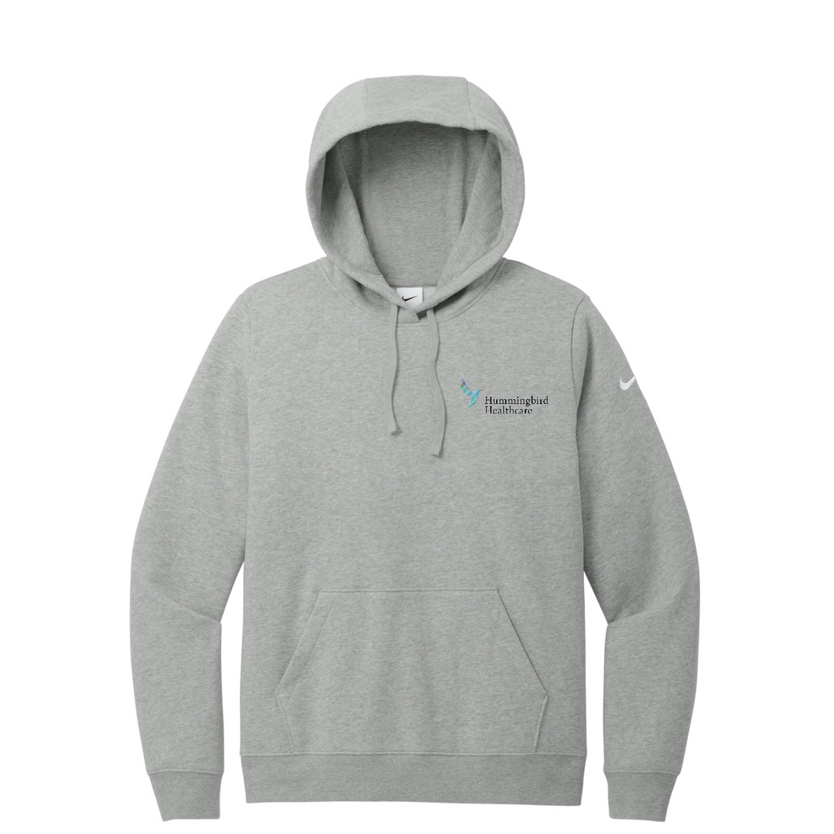 Nike Women's Club Fleece Sleeve Swoosh Pullover Hoodie — Dark Grey Heather