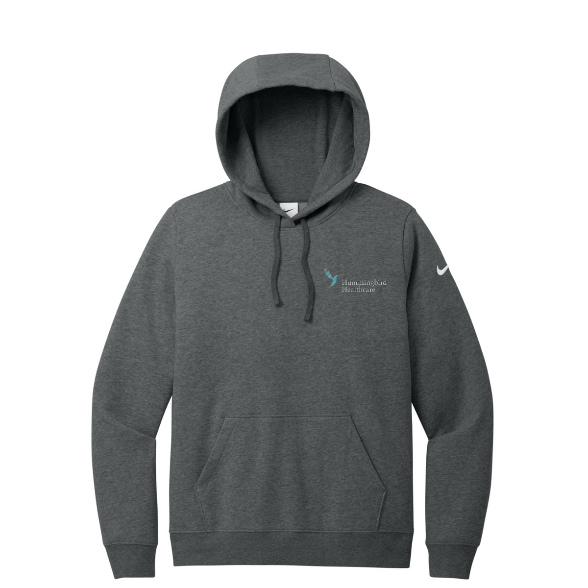 Nike Women's Club Fleece Sleeve Swoosh Pullover Hoodie — Charcoal Heather